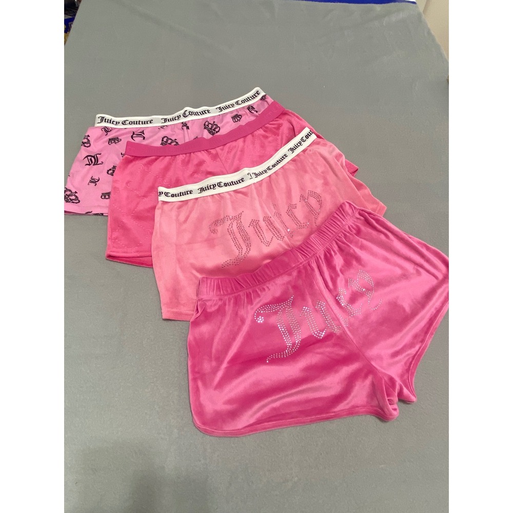 Juicy Couture Pink Velour Rhinestone‎ Sleep Shorts Bundle 4 Pairs Large 9621-47